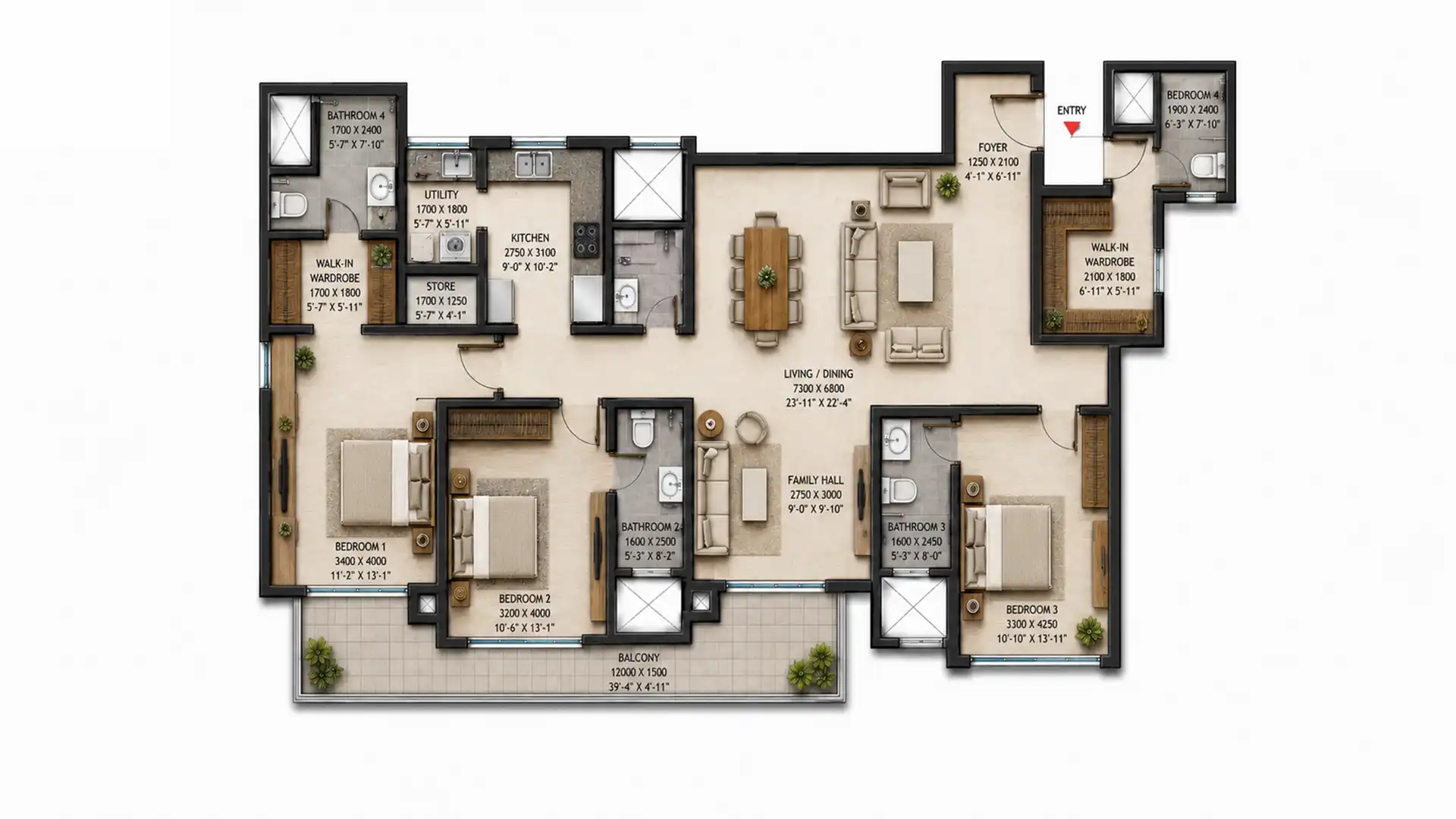 3 BHK Floor Plan