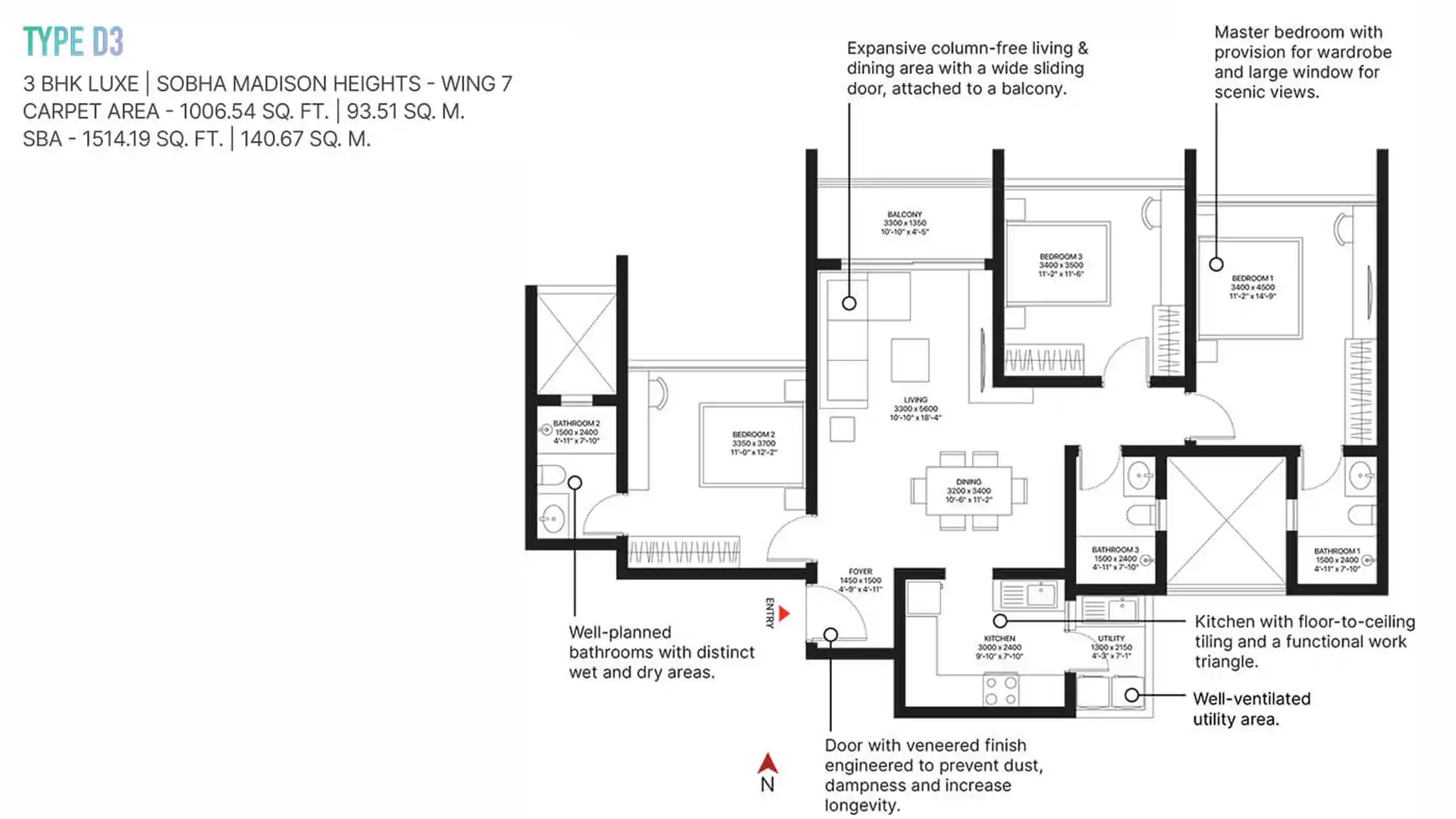 3 BHK Floor Plan