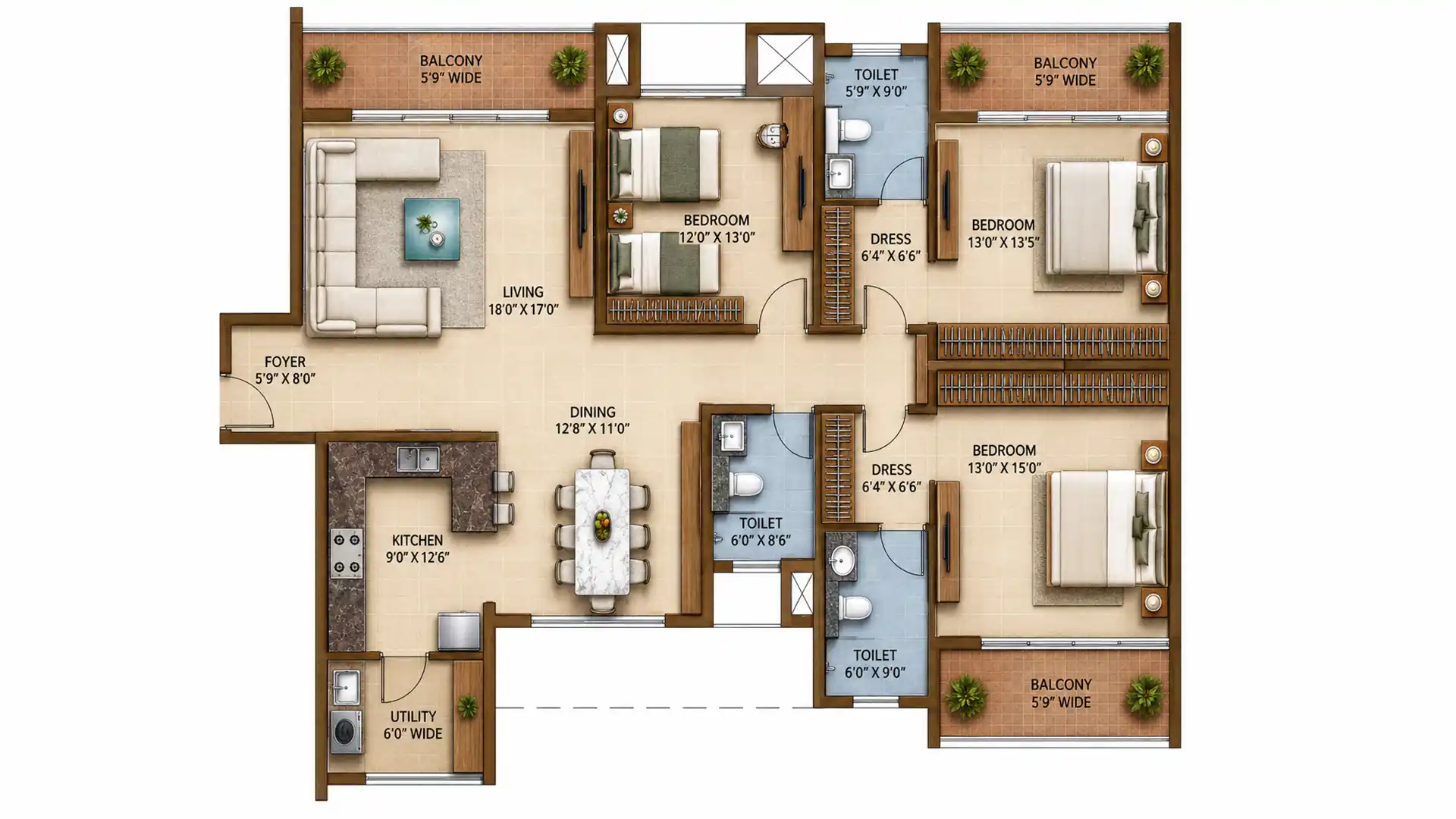 3 BHK Floor Plan
