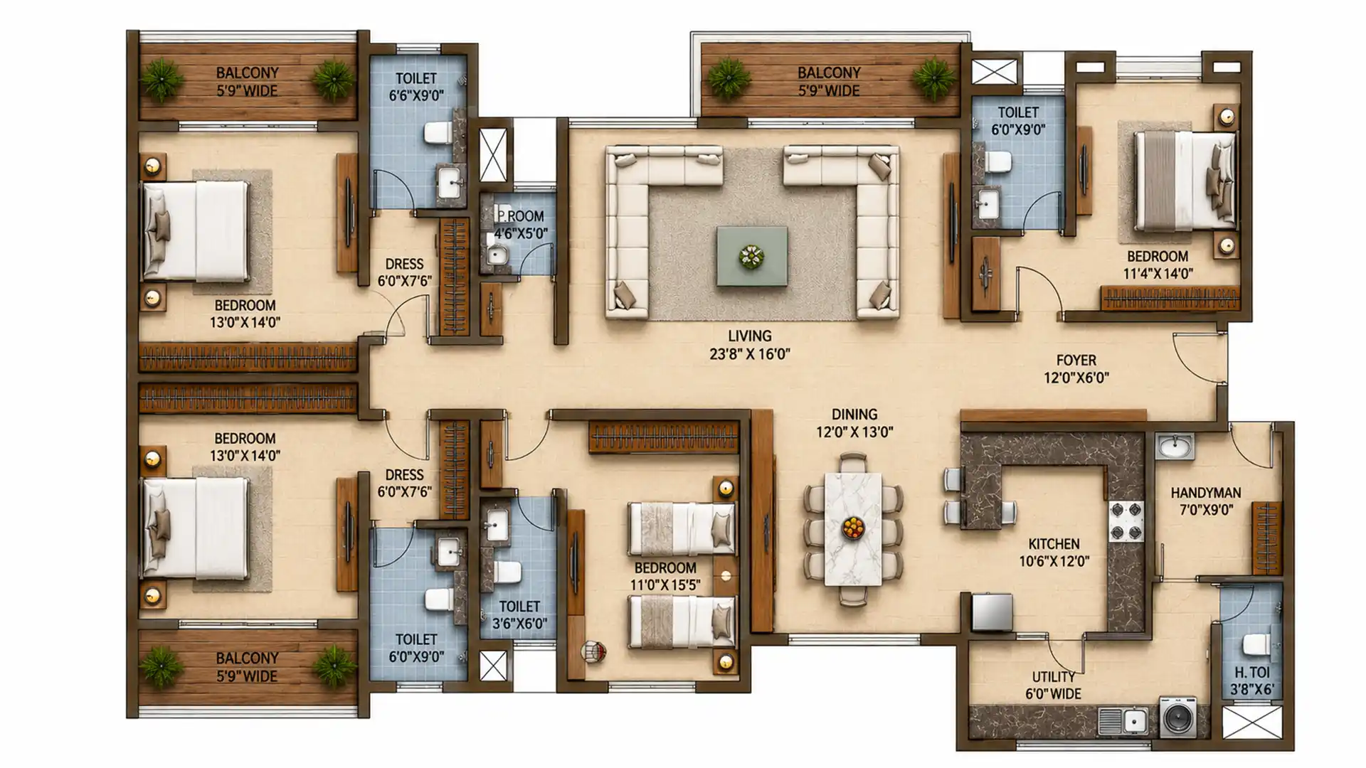 4 BHK Floor Plan