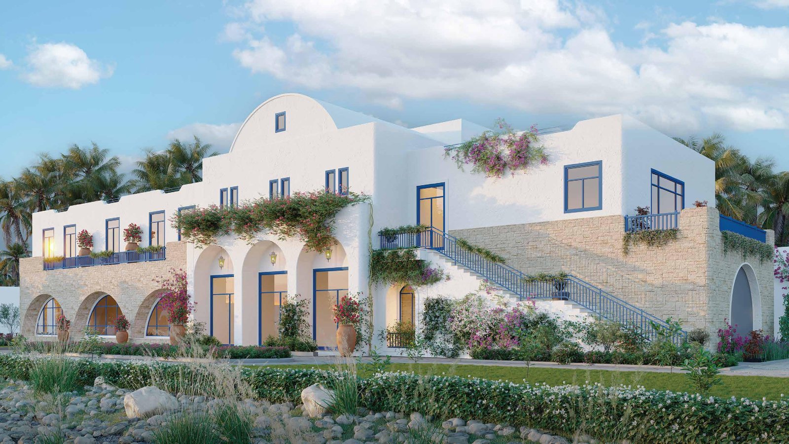 Luxurious hotel lobby with chandelier and reception desk