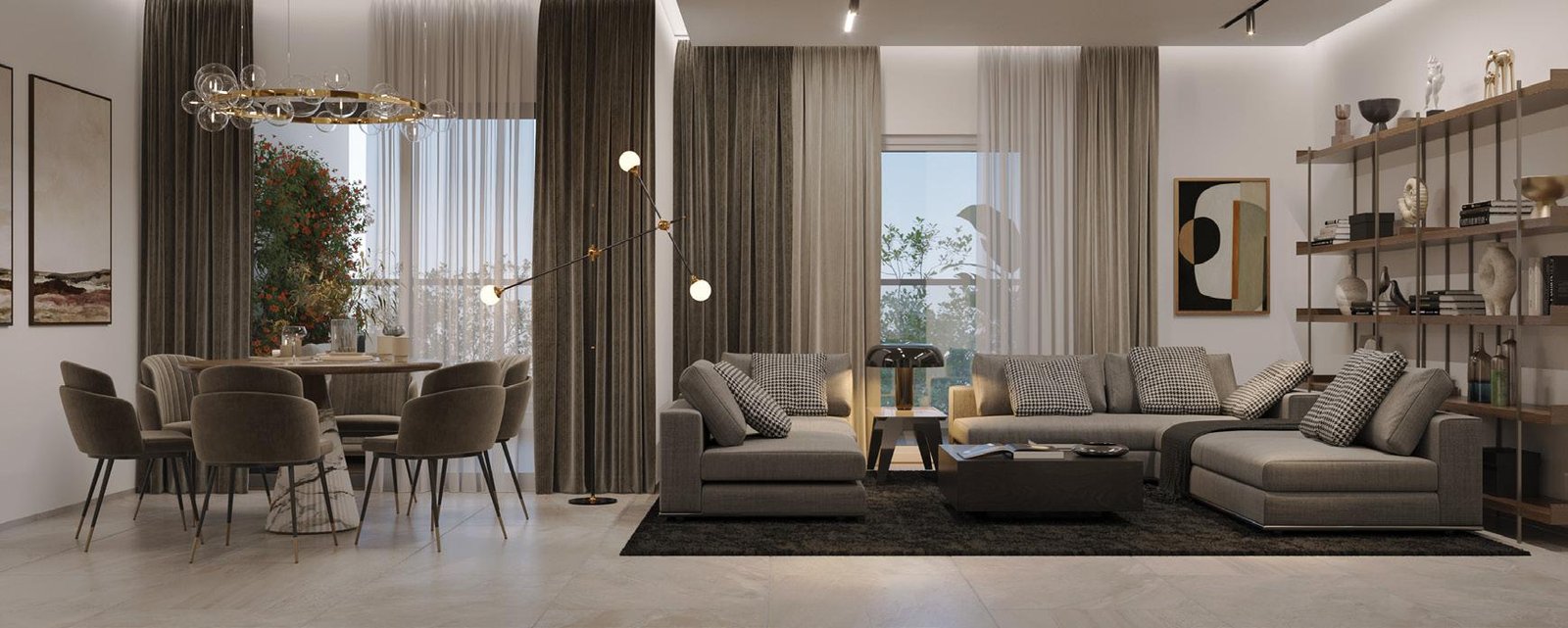 Elegant hotel lobby with chandelier and marble floors