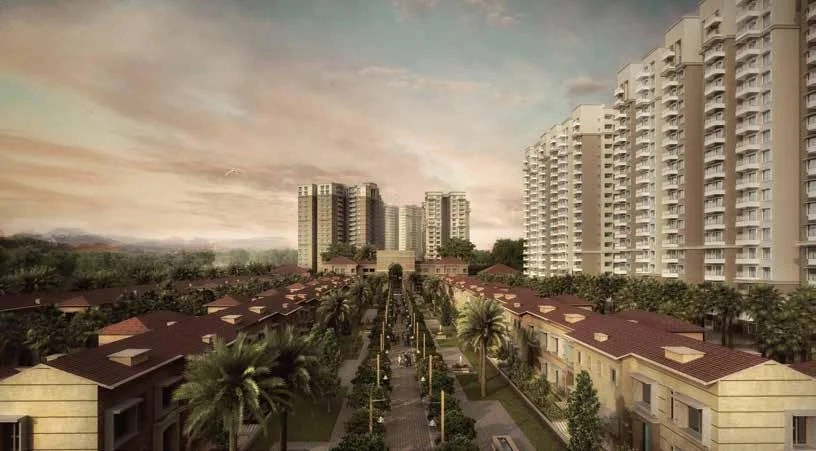 High-rise residential towers with landscaped gardens